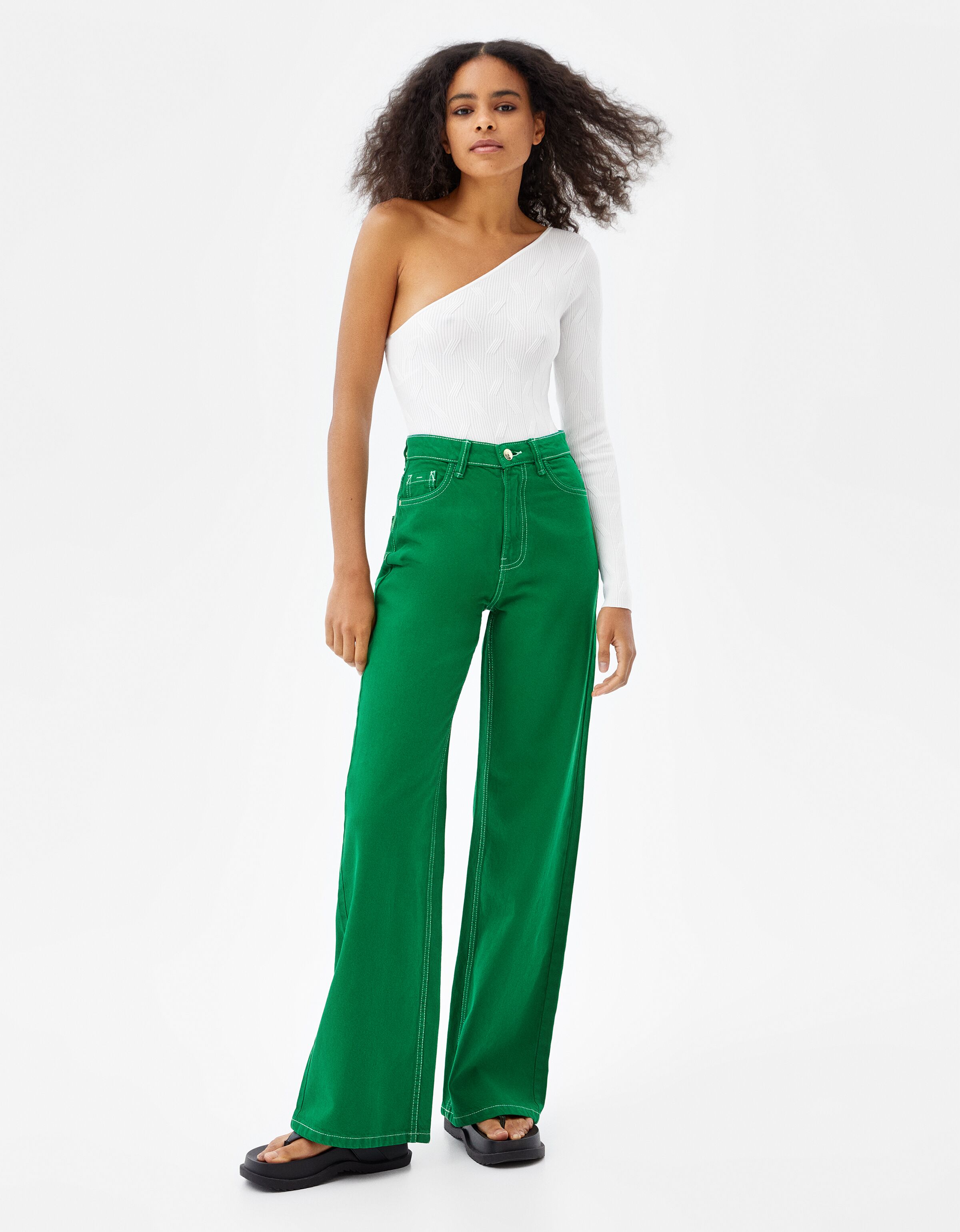 Wide leg flowing twill trousers - Woman 