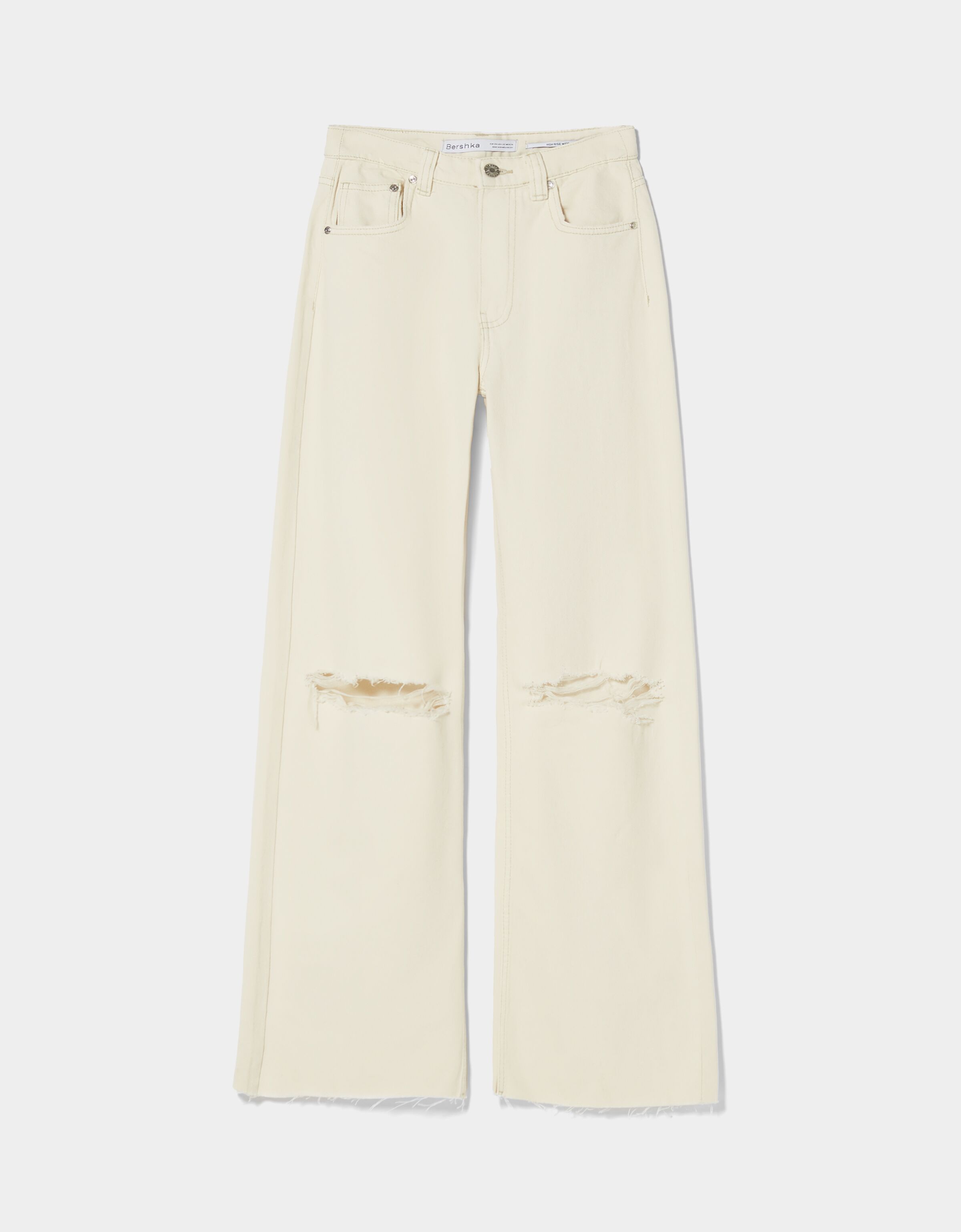 Wide leg twill trousers with rips 