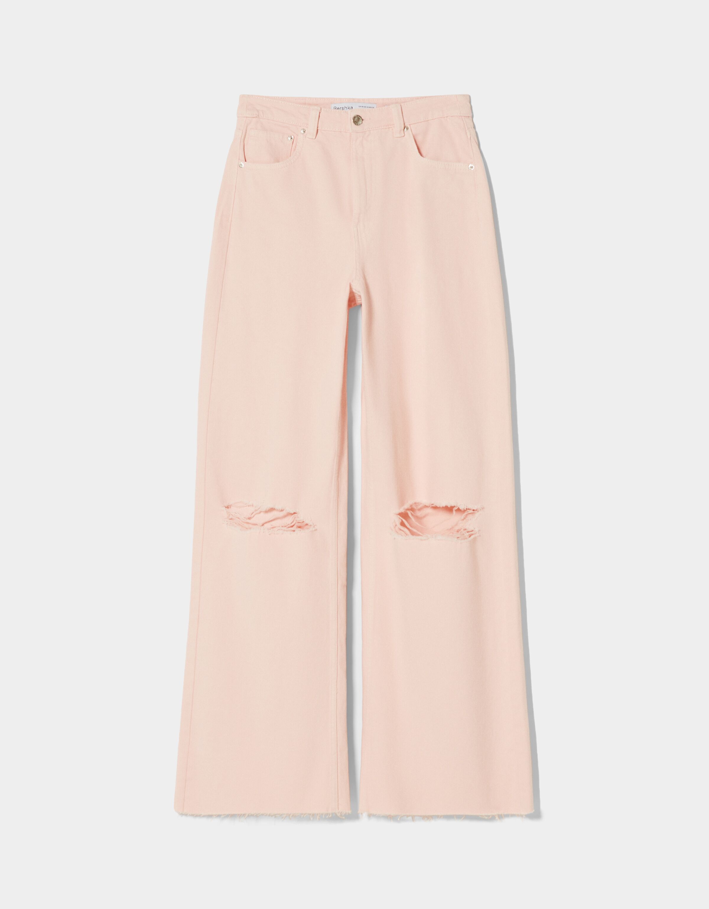 Wide leg twill trousers with rips 