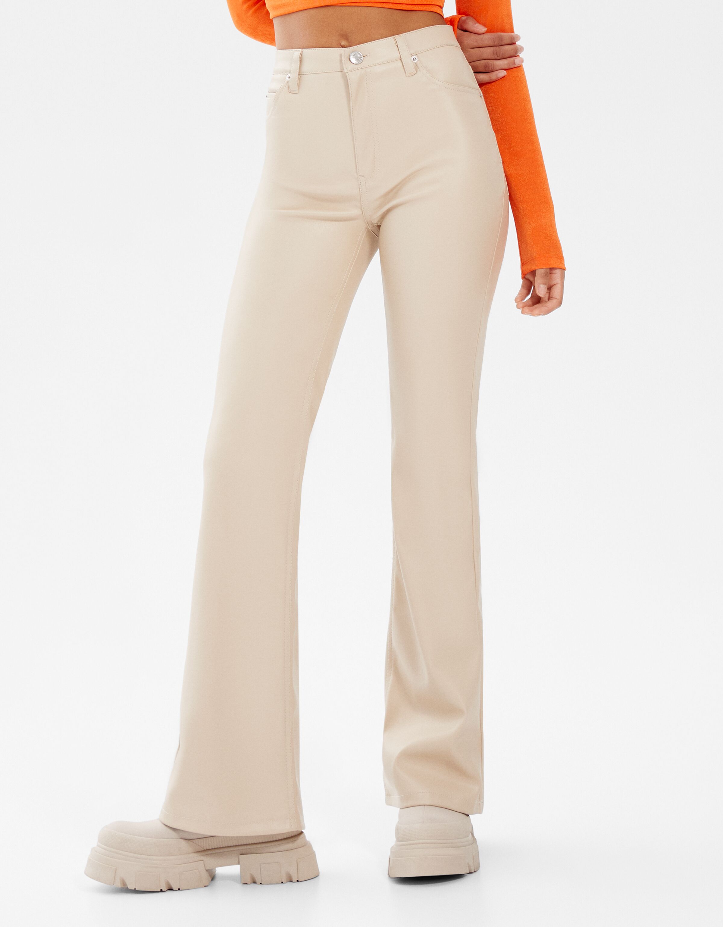 Faux leather flare trousers - Woman 