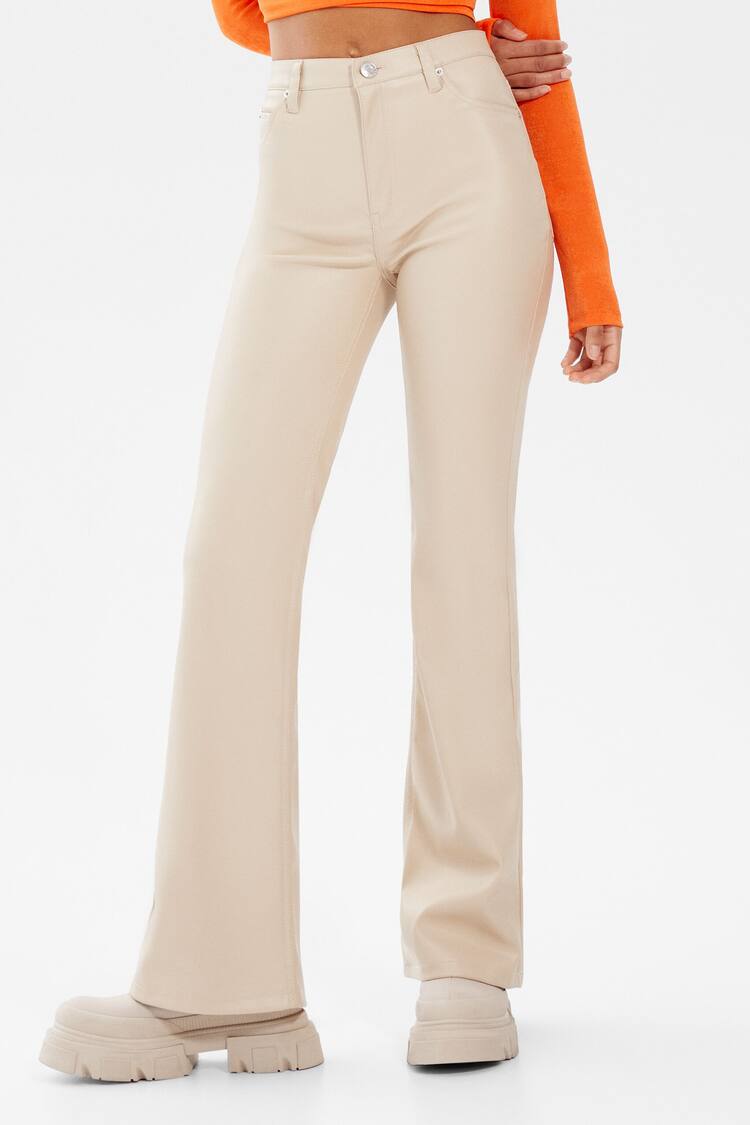 Faux leather flare trousers