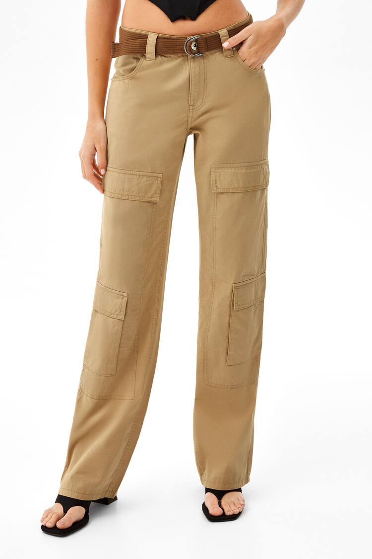Poplin cargo trousers with belt