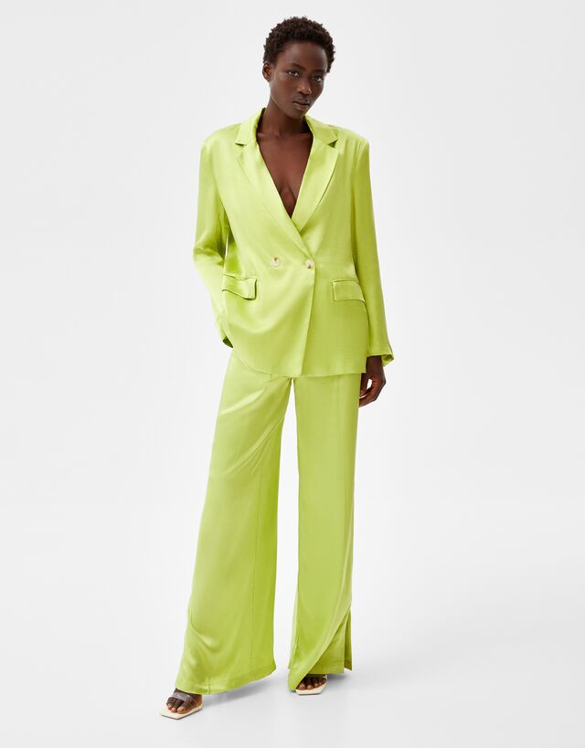Wide leg satin trousers - Woman | Bershka