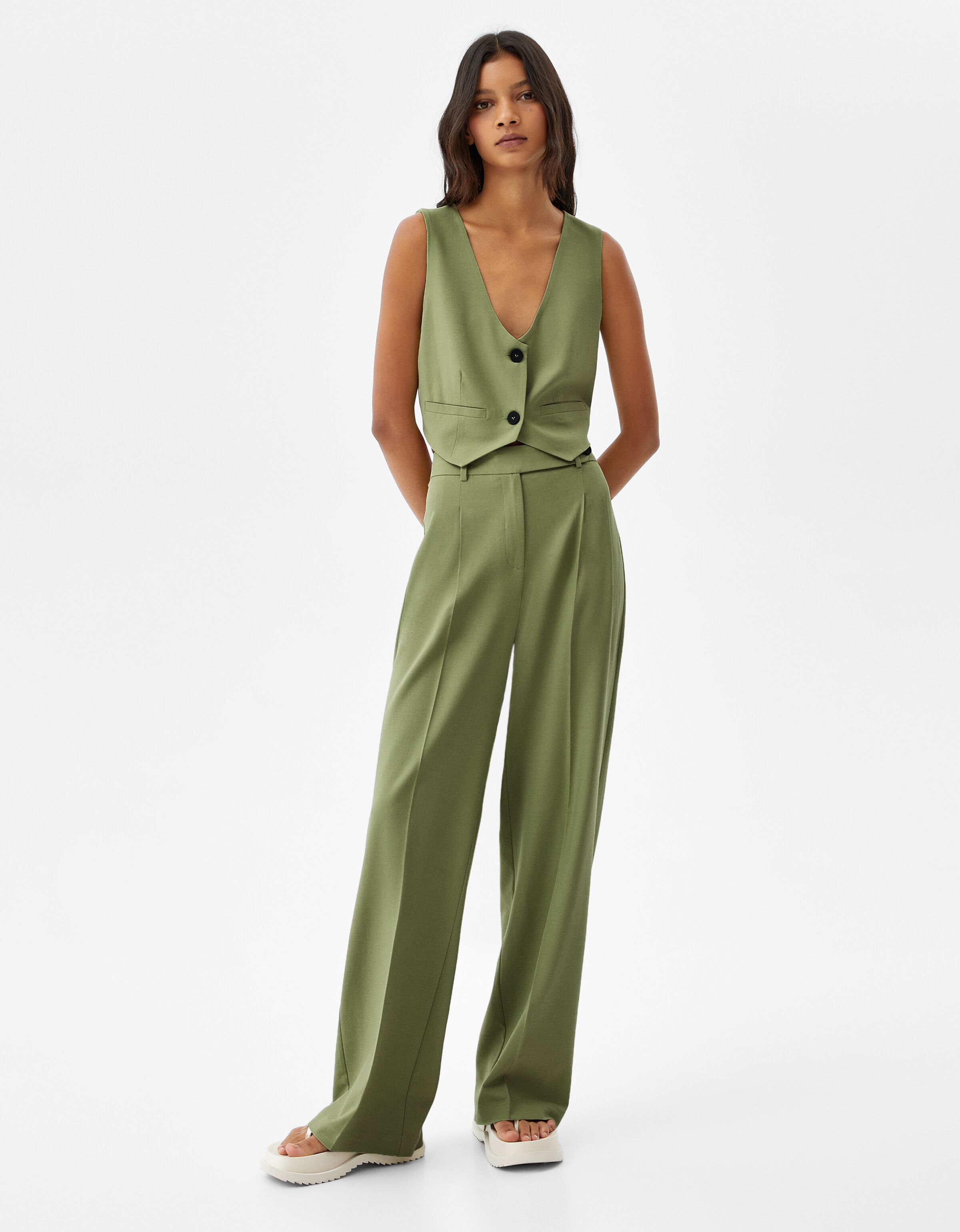 Wide-leg waistband trousers - Trousers 