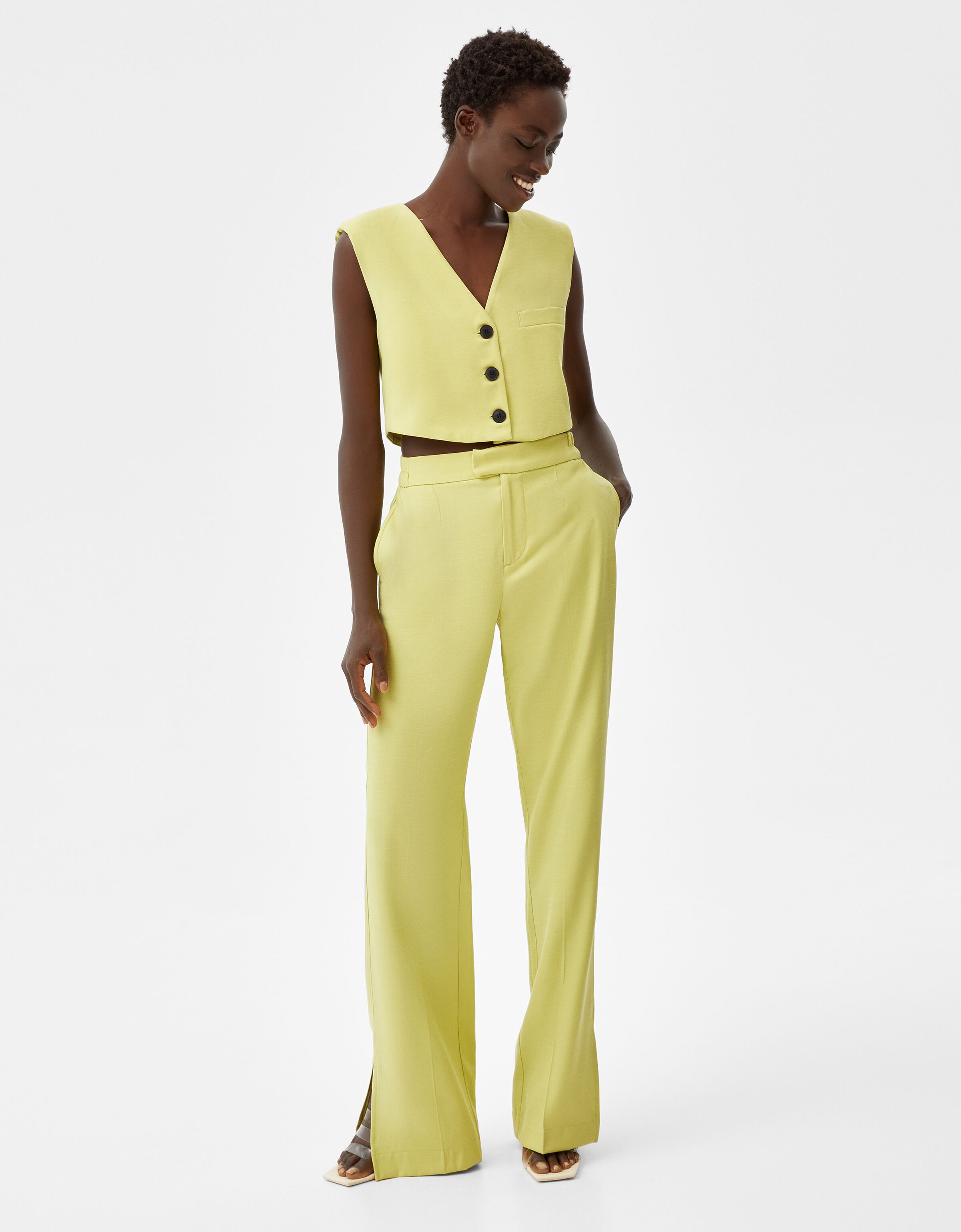 Pantalón straight aberturas - Mujer | Bershka