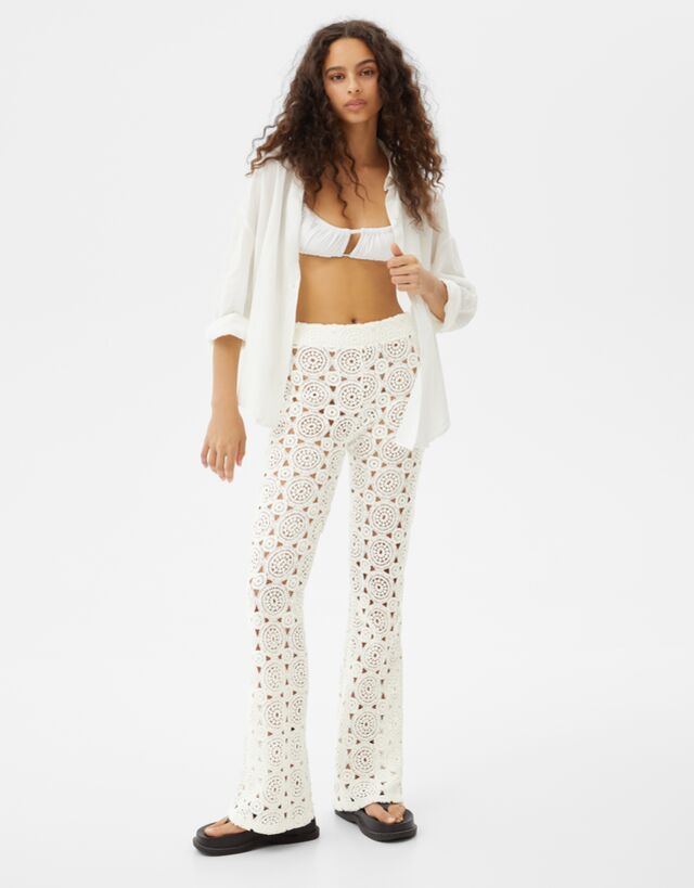 Flare crochet trousers - Woman | Bershka