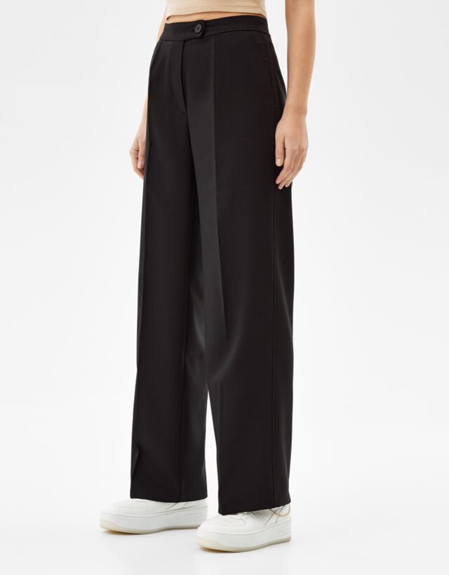 Pantalón wide leg bolsillos - Pantalones - Mujer | Bershka