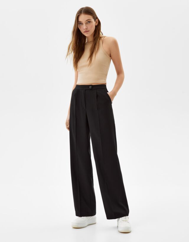 Pantalón wide leg bolsillos - Pantalones - Mujer | Bershka