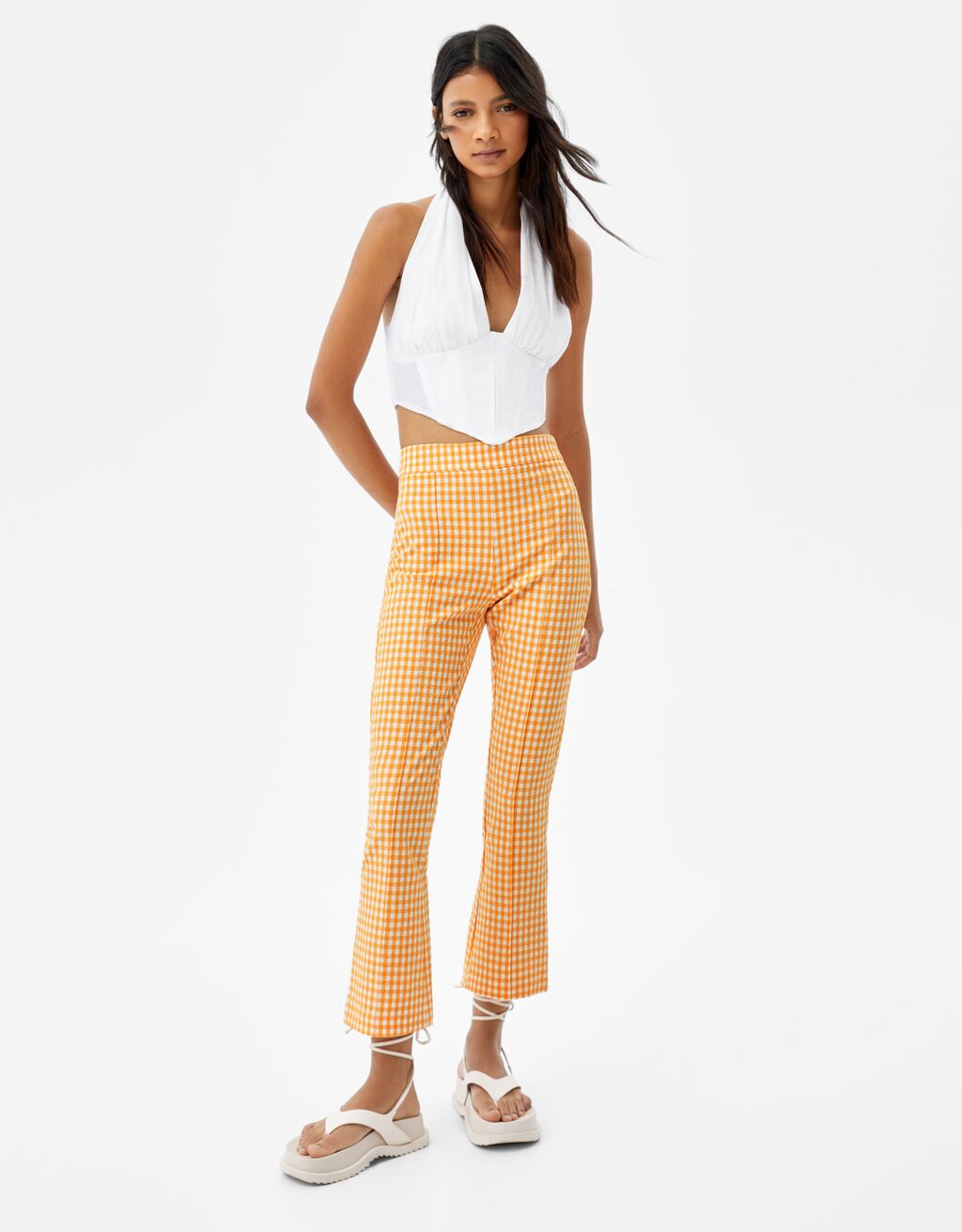 Pantalón kick flare cuadros vichy - Pantalones - Mujer | Bershka