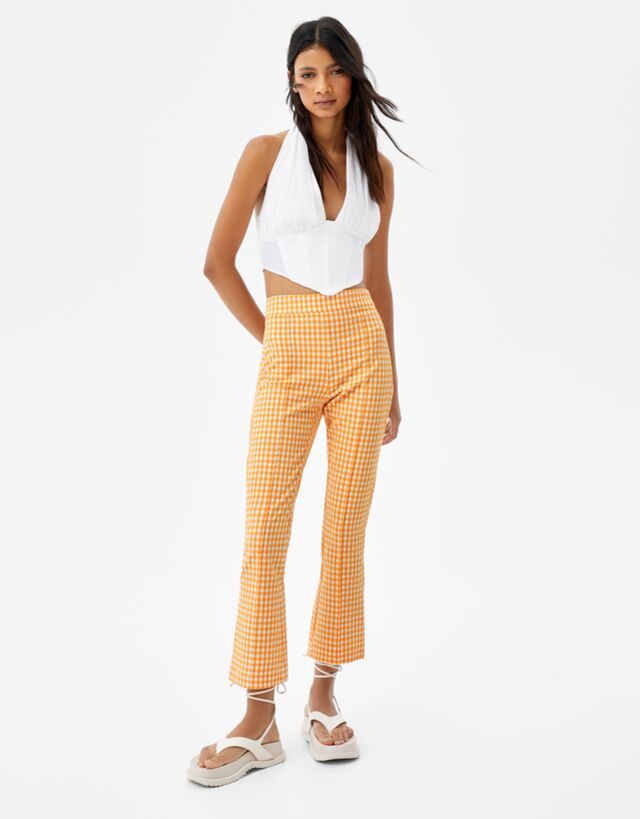 Kick flare broek vichy ruit - Broeken - Dames | Bershka