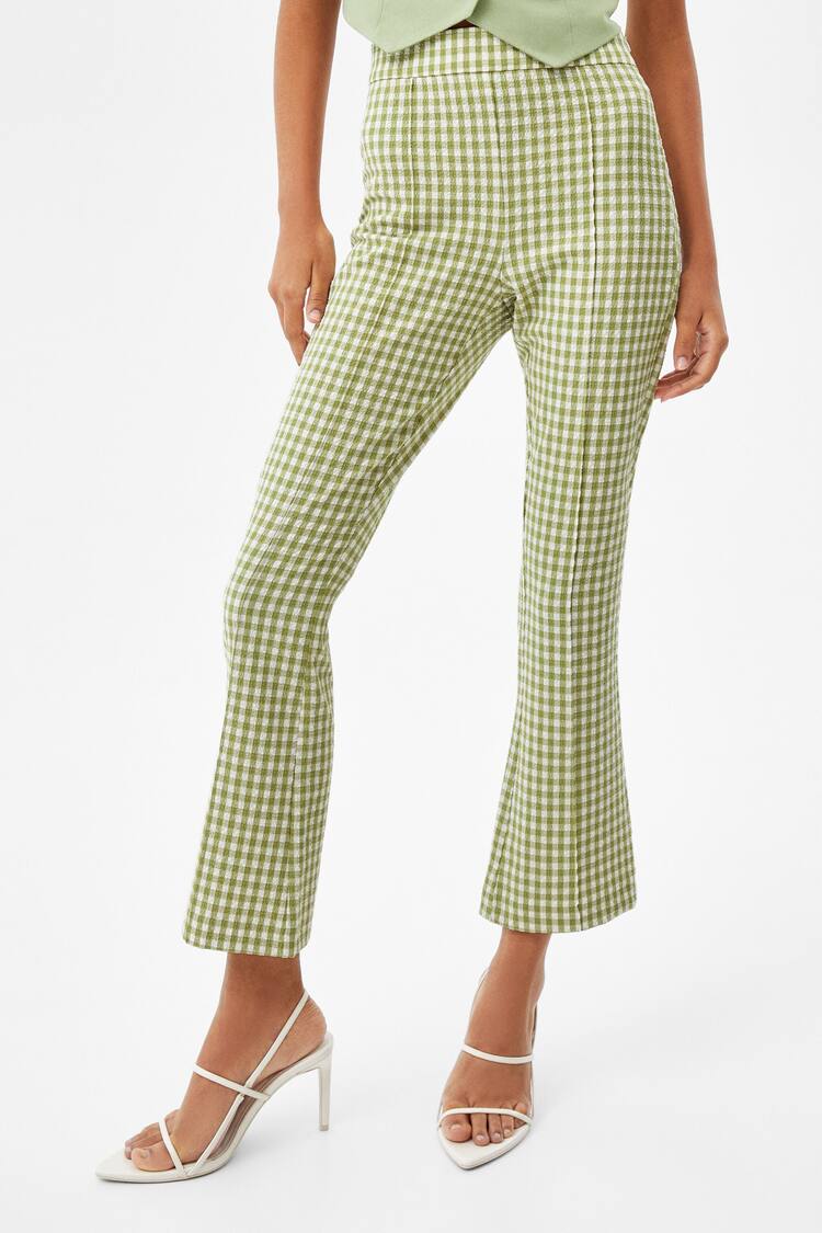 Gingham kick flare trousers