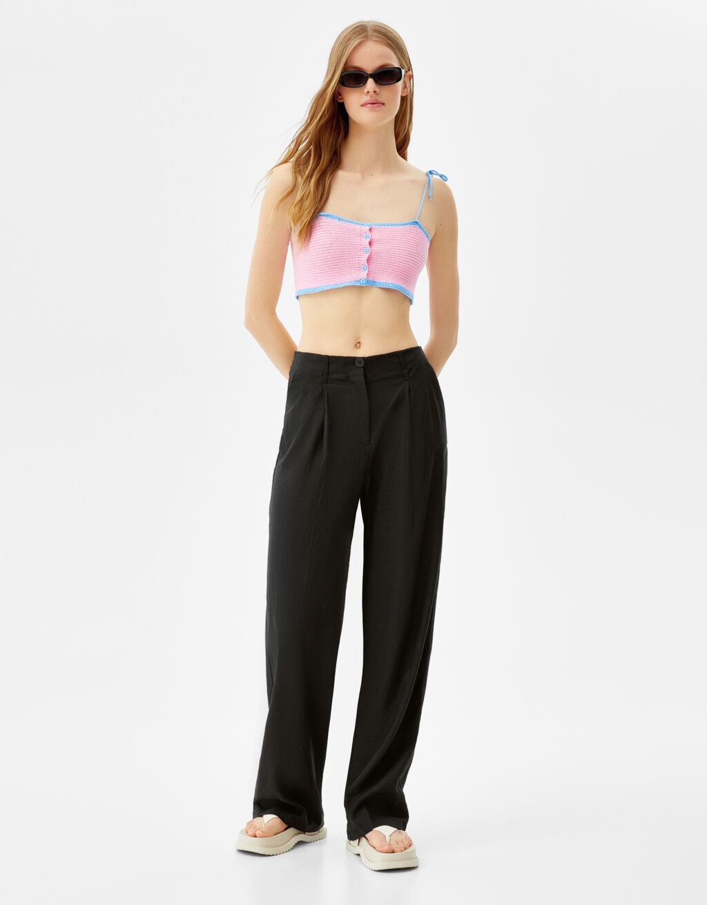 Pantaloni wide leg in lino - Donna | Bershka
