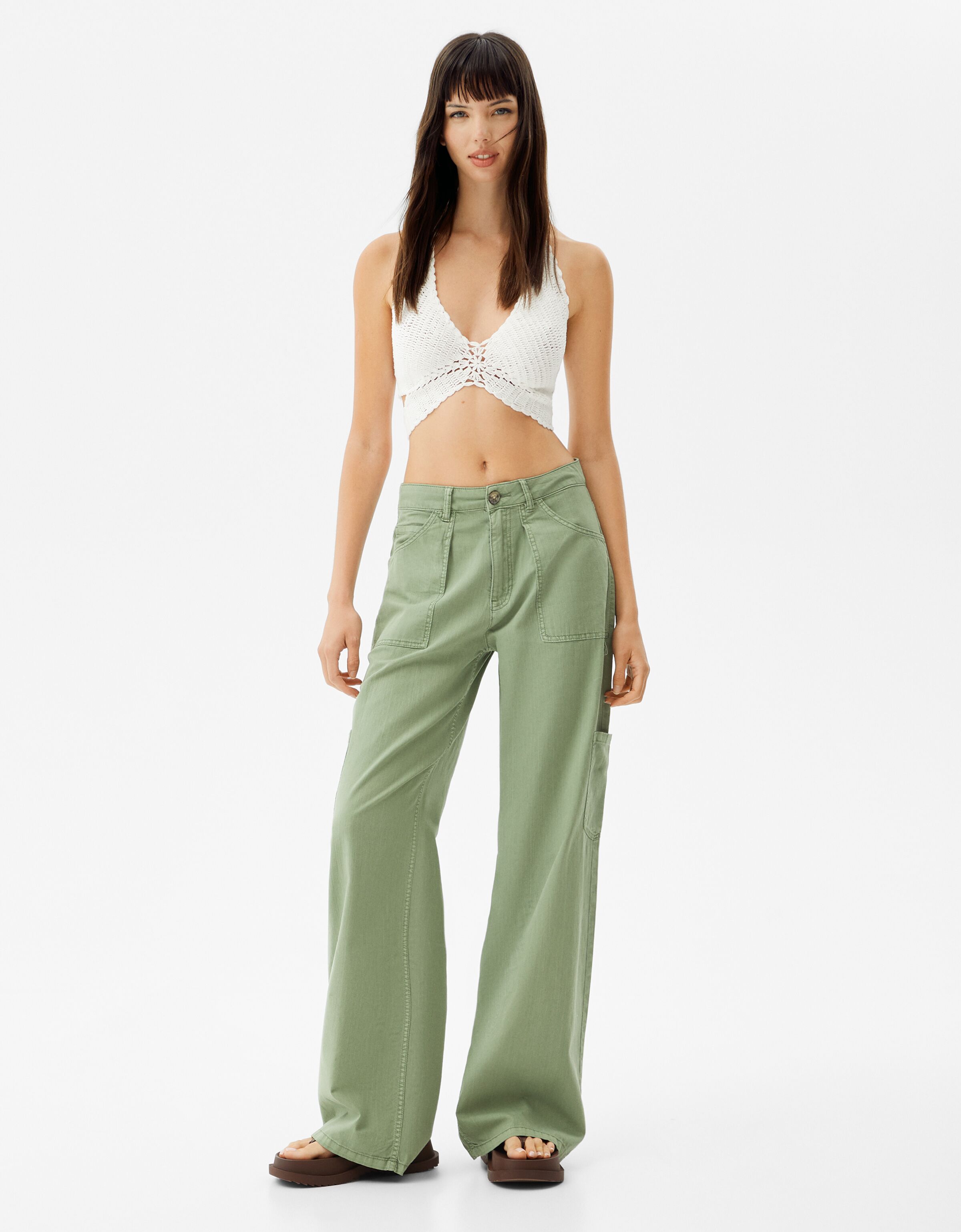 Twill cargo trousers - Trousers - Woman 