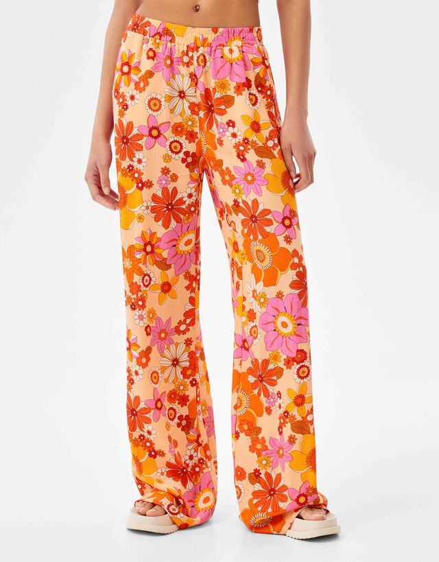 Pantalón wide leg bámbula print flores - Pantalones - Mujer | Bershka