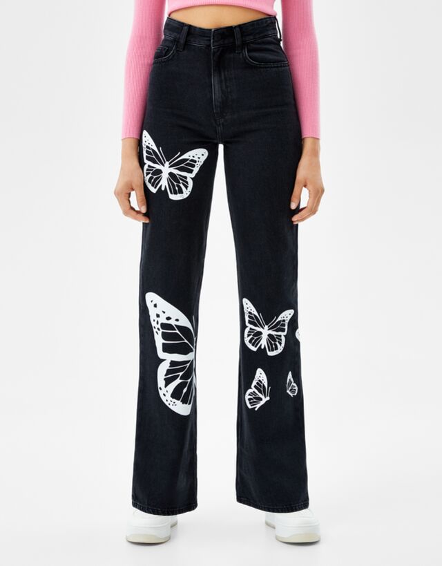 90s butterfly print jeans - Woman | Bershka