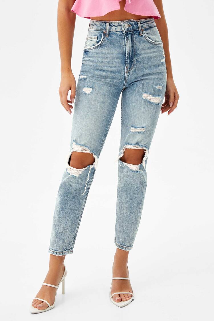 Ripped comfort mom jeans