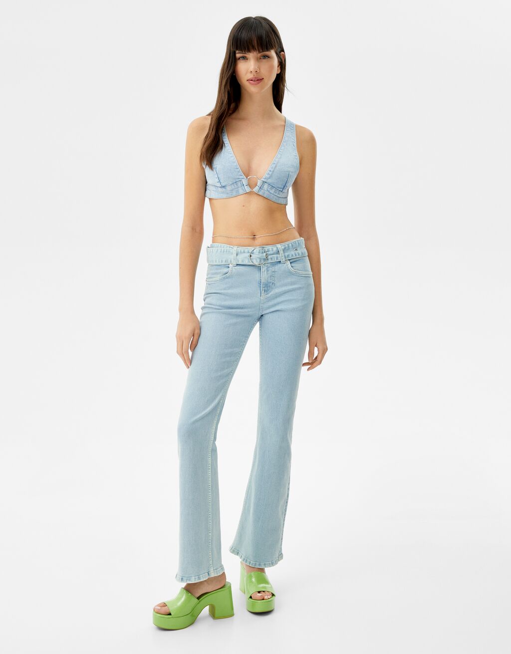 Low-waist flare jeans with belt