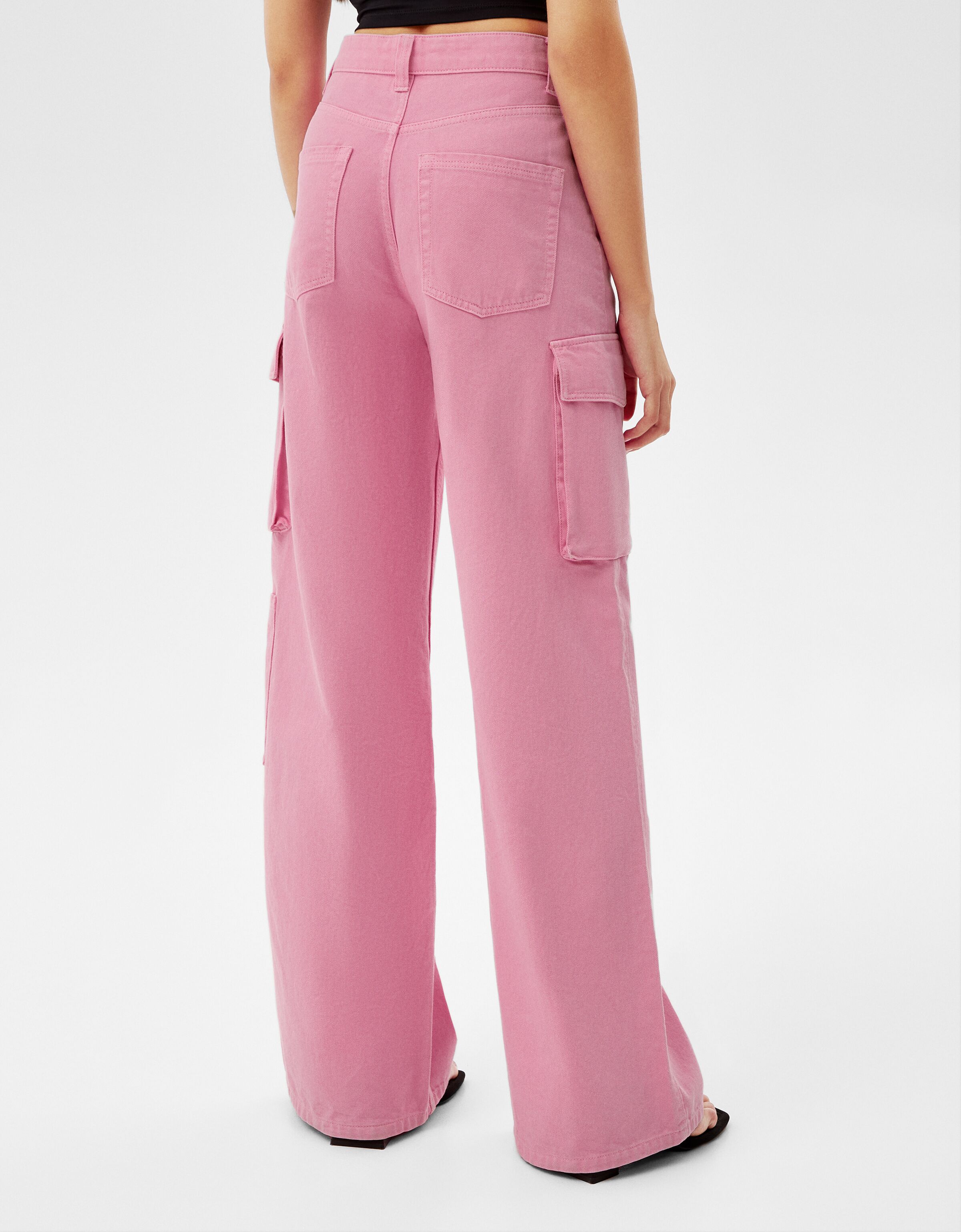 wide leg twill cargo trousers