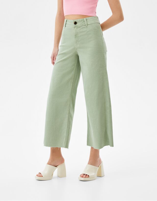 Wide-leg cropped buttoned pants - Woman 