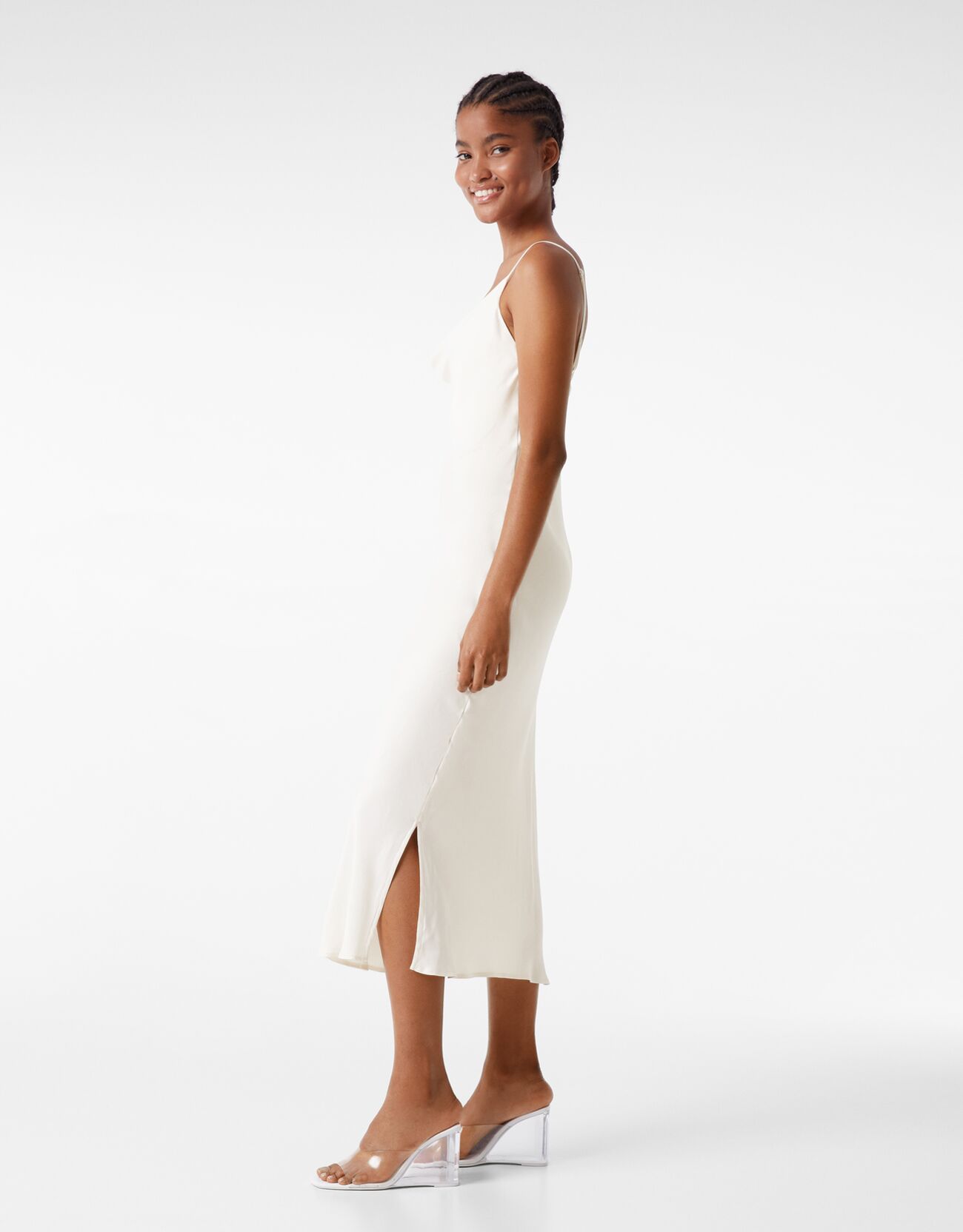 Satin camisole midi dress - Woman | Bershka