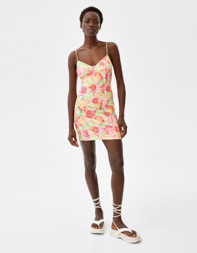 bershka pink floral dress