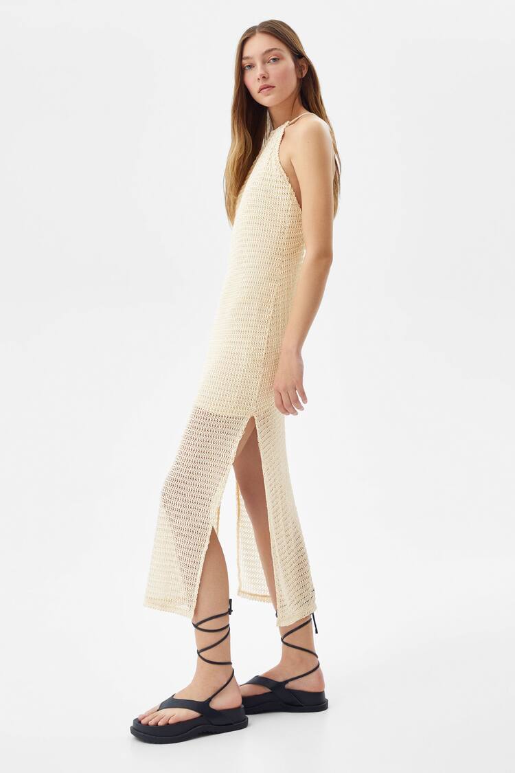 Long crochet halter neck dress