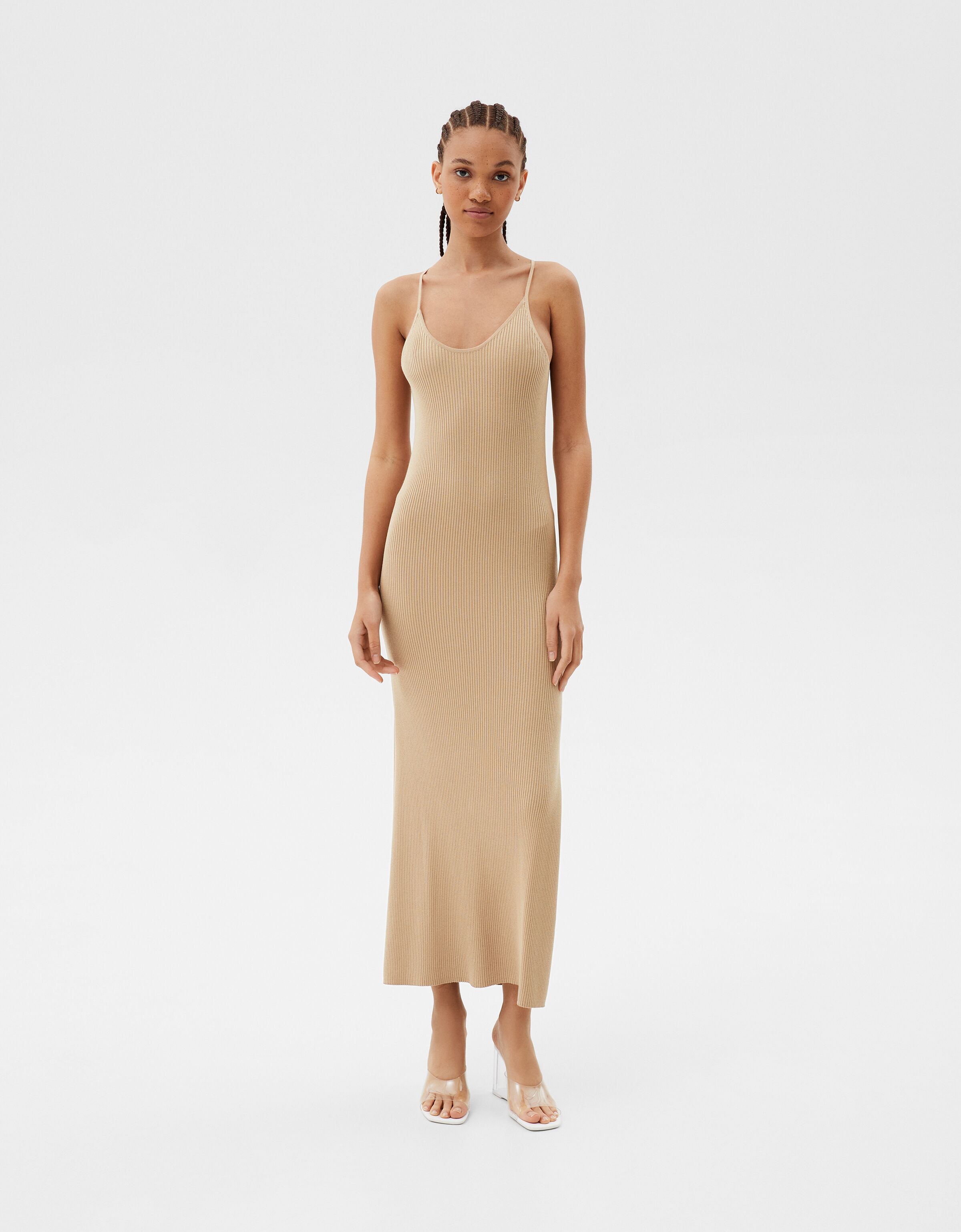 Vestido largo rib - Vestidos - Mujer | Bershka