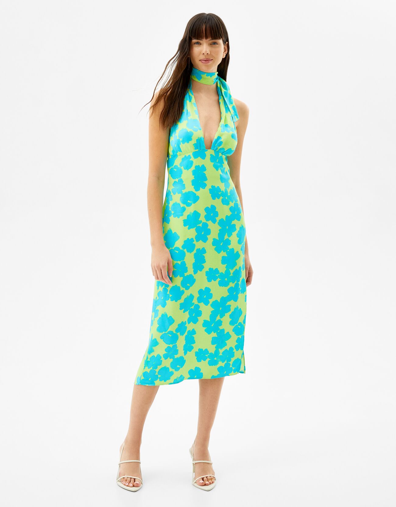 bershka printed midi dress