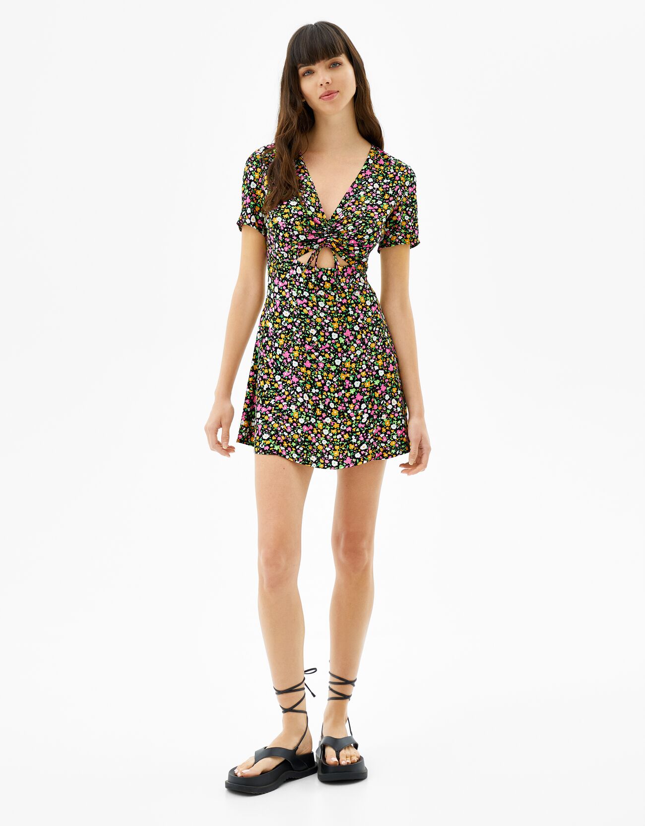 bershka green cut out dress