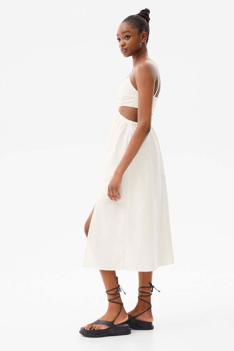 Long poplin dress with cut-out detail