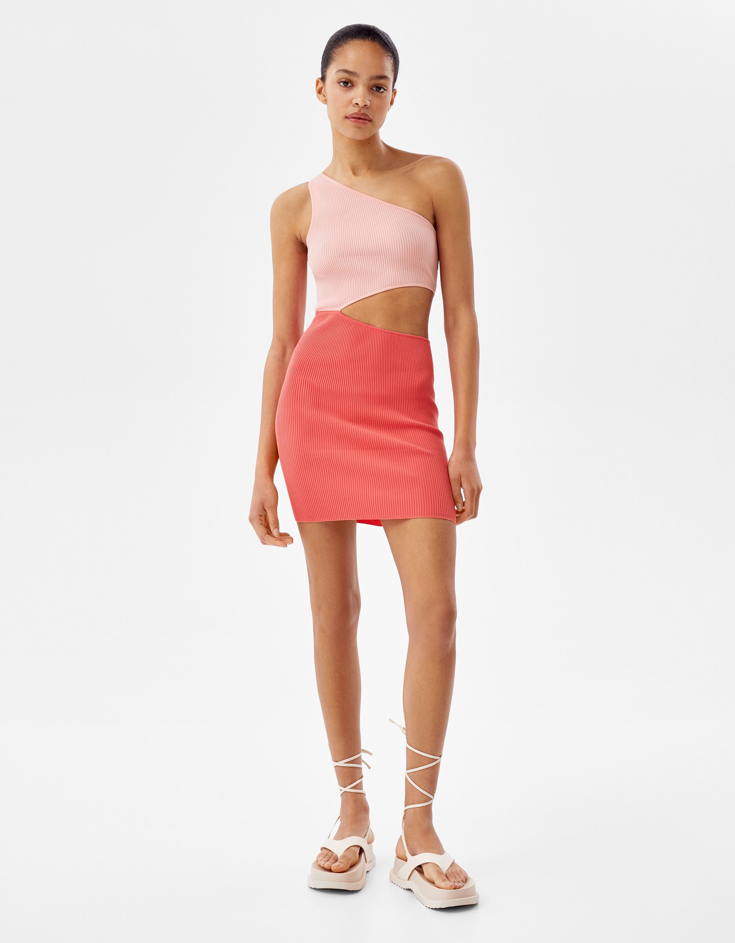 Asymmetric two-tone mini dress - Woman 
