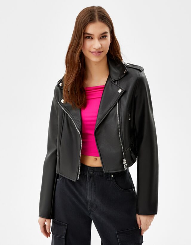 crop leather biker jacket