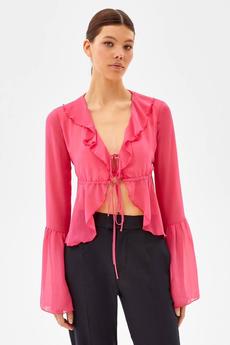 Blouse with ruffles and bell sleeves