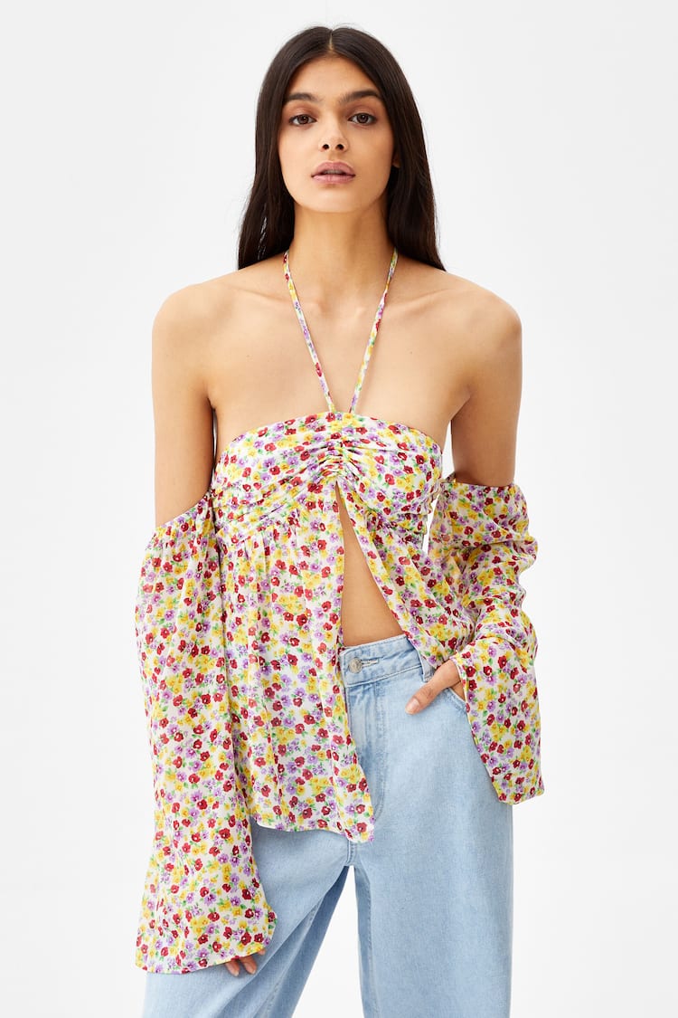 Floral print off-shoulder blouse
