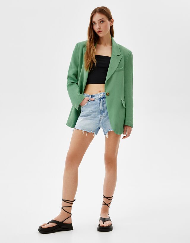 green linen blazer