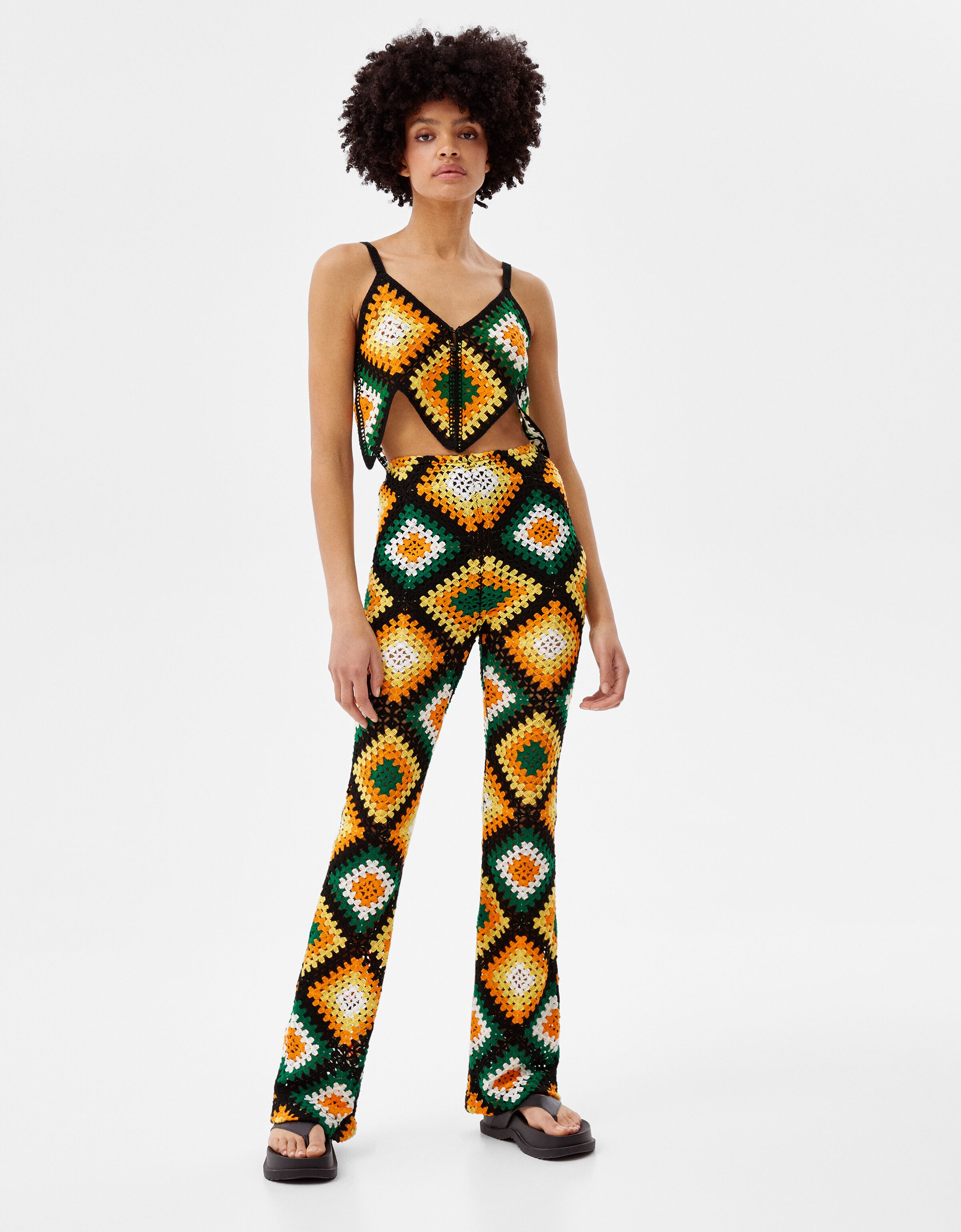 Flare crochet trousers - Woman | Bershka