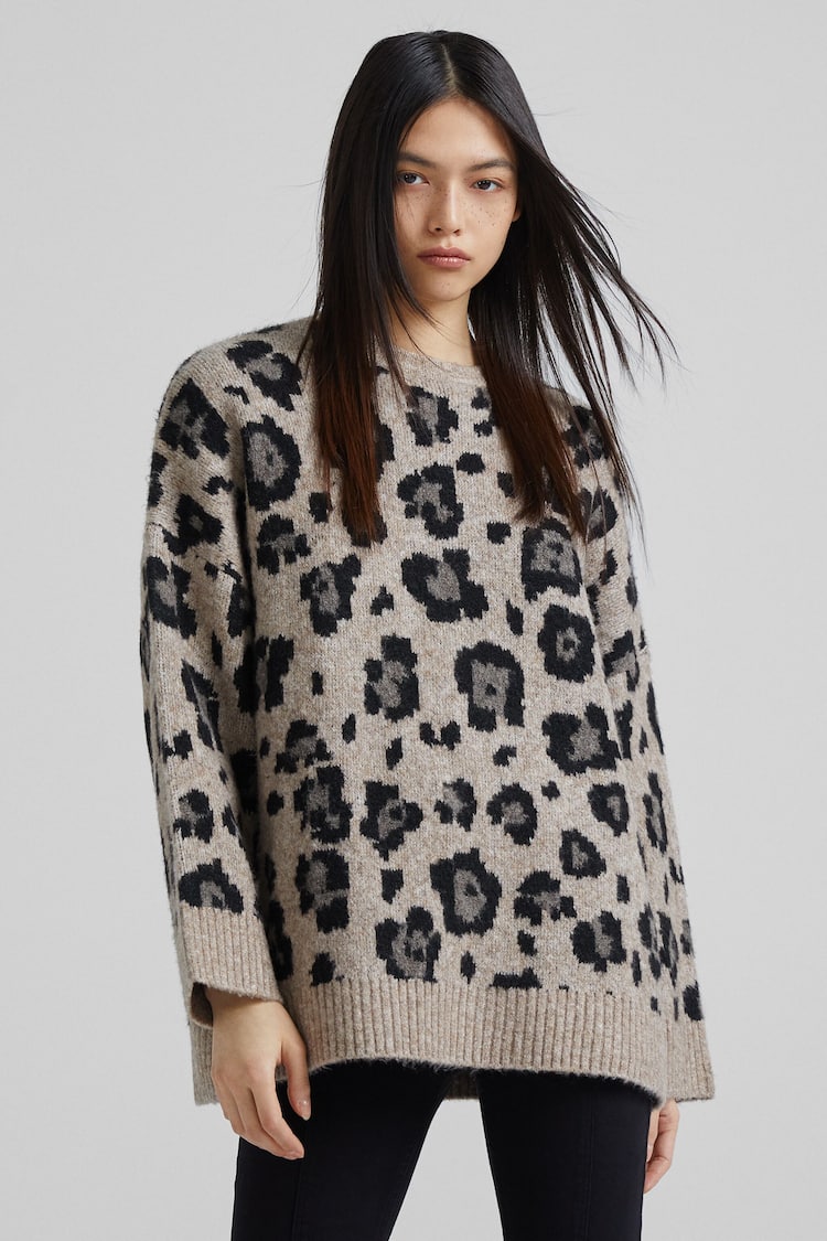 Animal print jacquard sweater