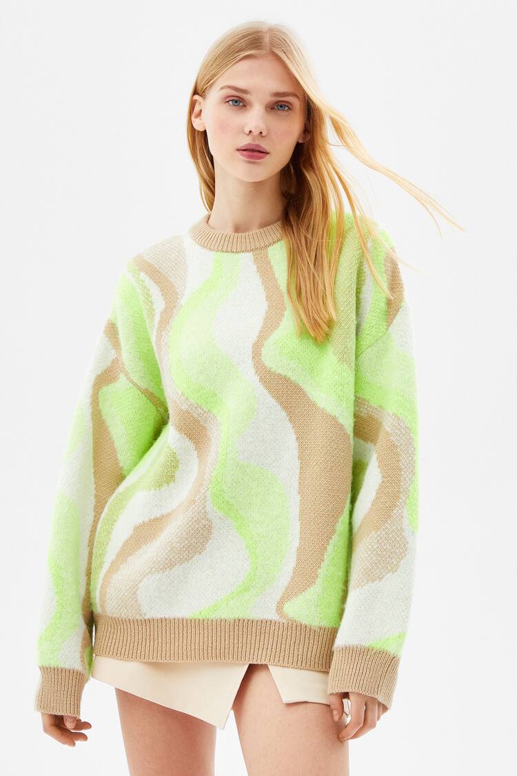 Multicoloured wavy jacquard sweater