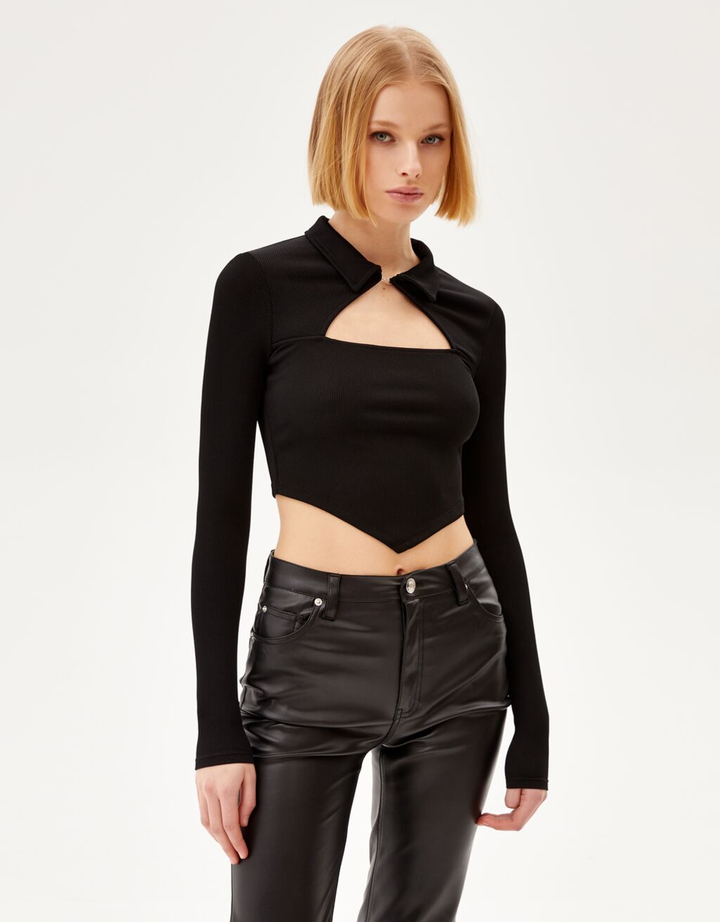 Long sleeve polo collar V-neck T-shirt 