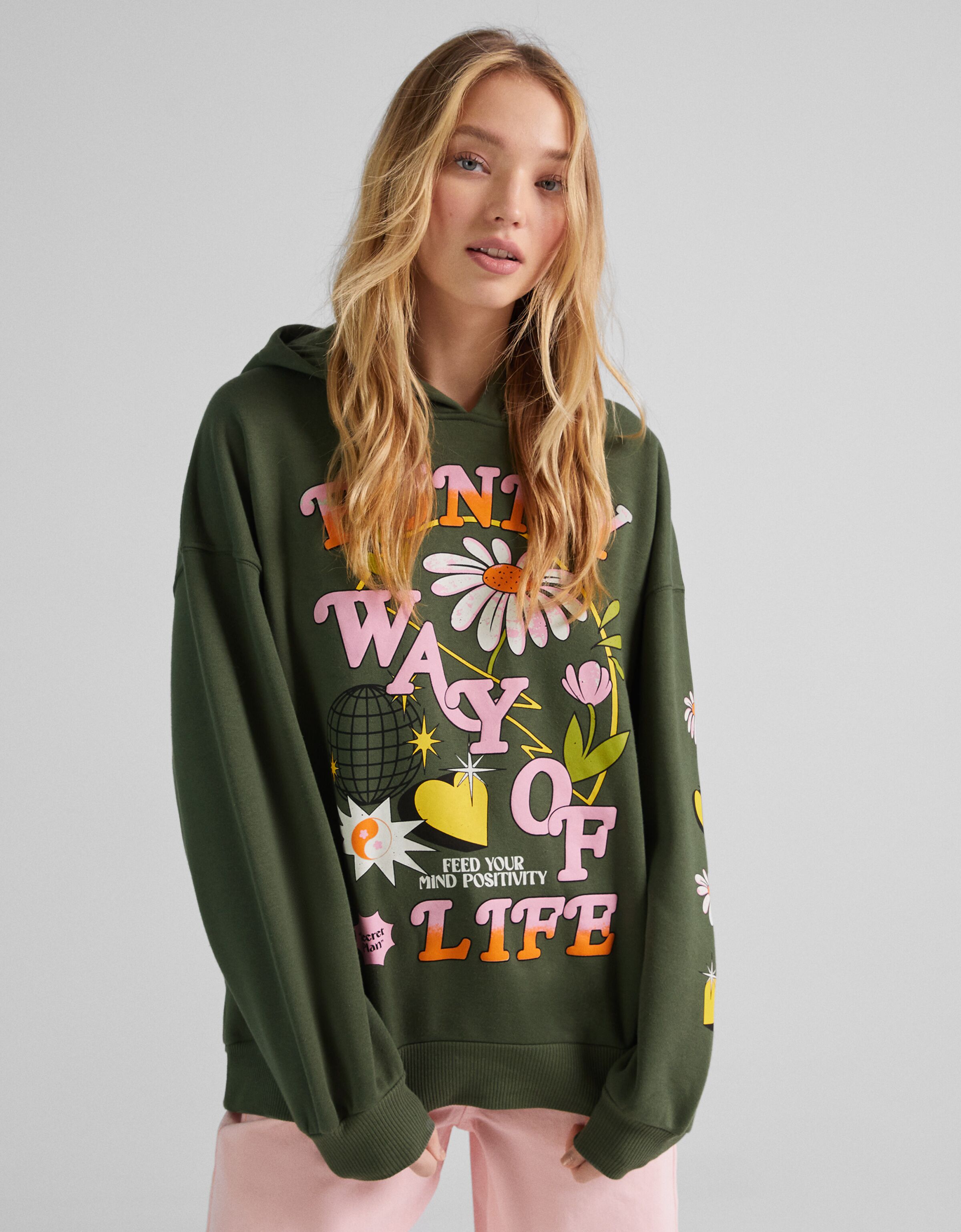 Sudadera capucha print - BERSHKA - Mujer