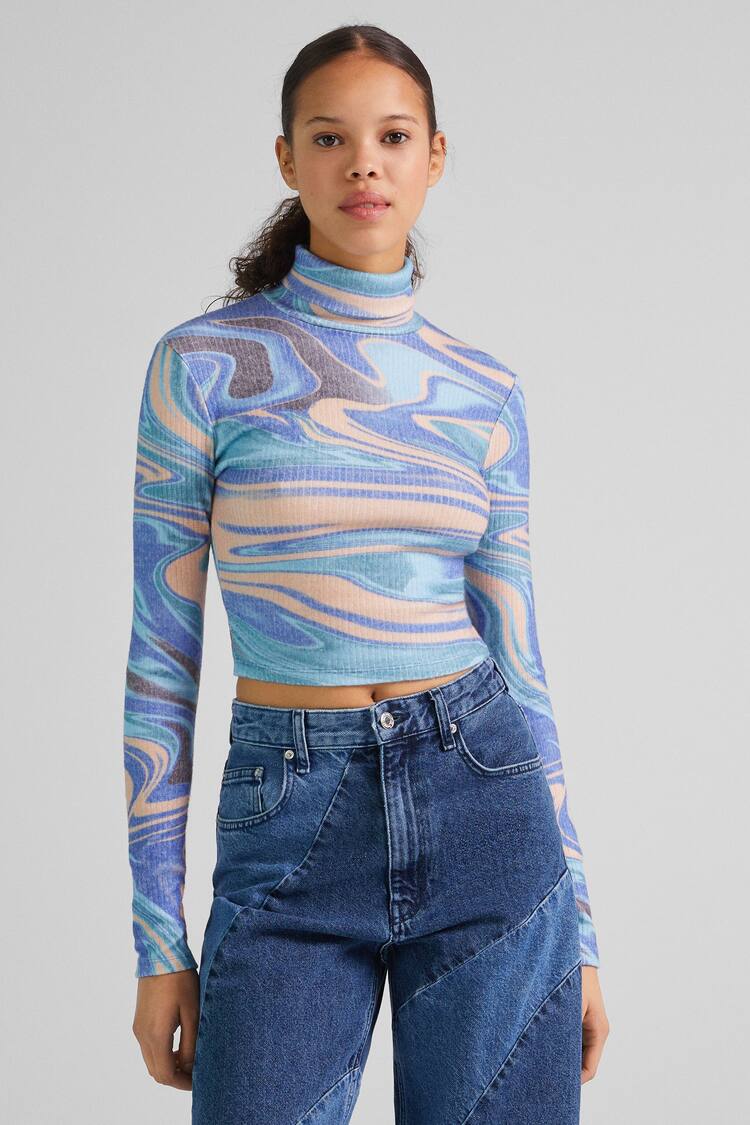 High neck sweater with a psychedelic print
