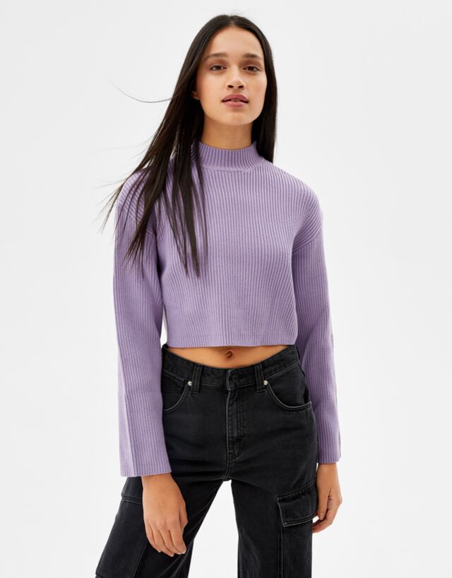 Maglia a costine mezzo collo - Maglieria - Donna | Bershka