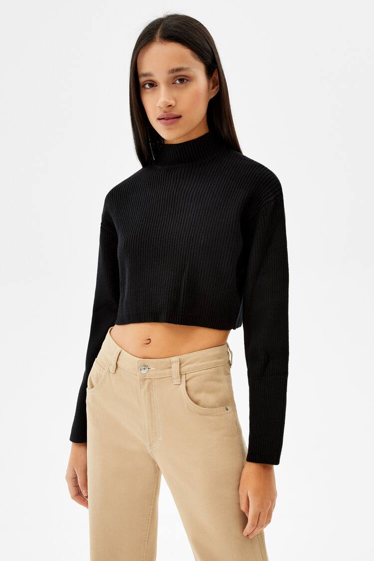 Ribbed high neck sweater
