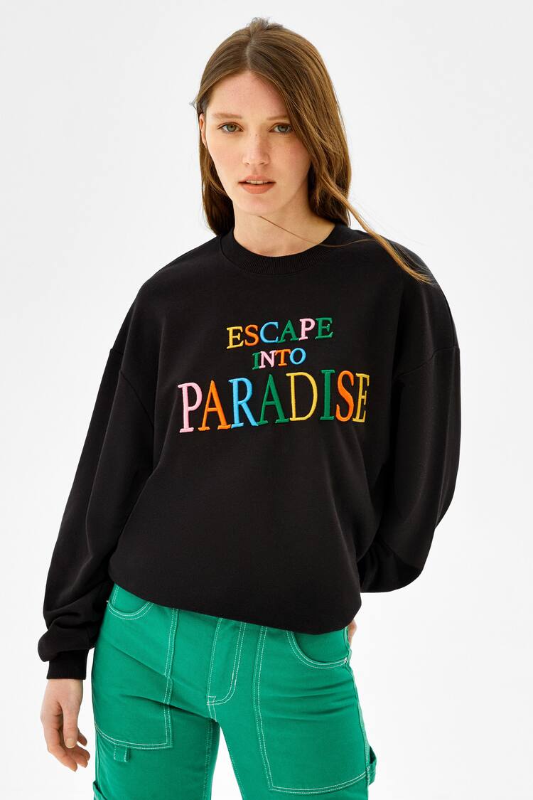 Sweatshirt with round neck and multicoloured embroidery