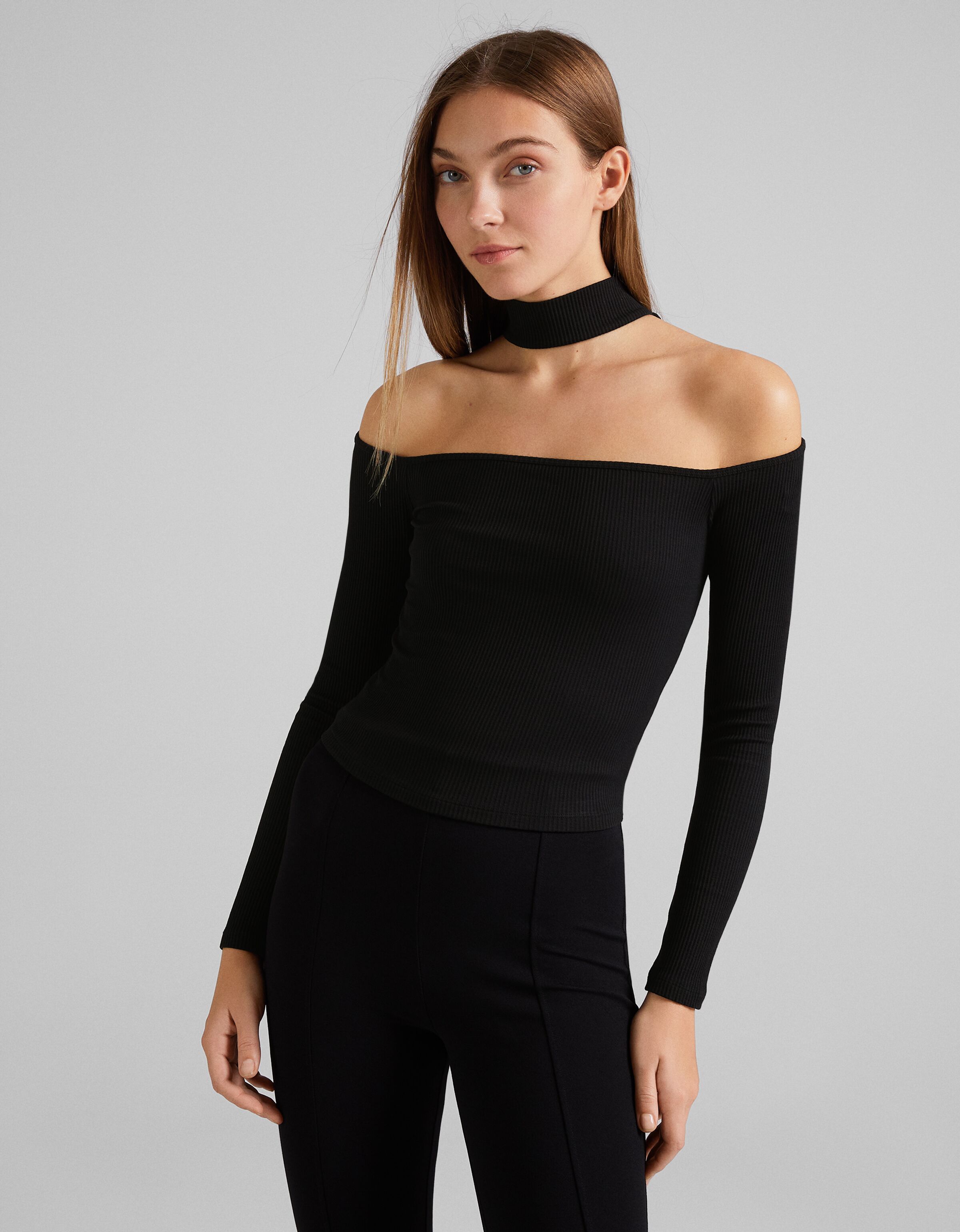 off the shoulder long sleeve t shirt