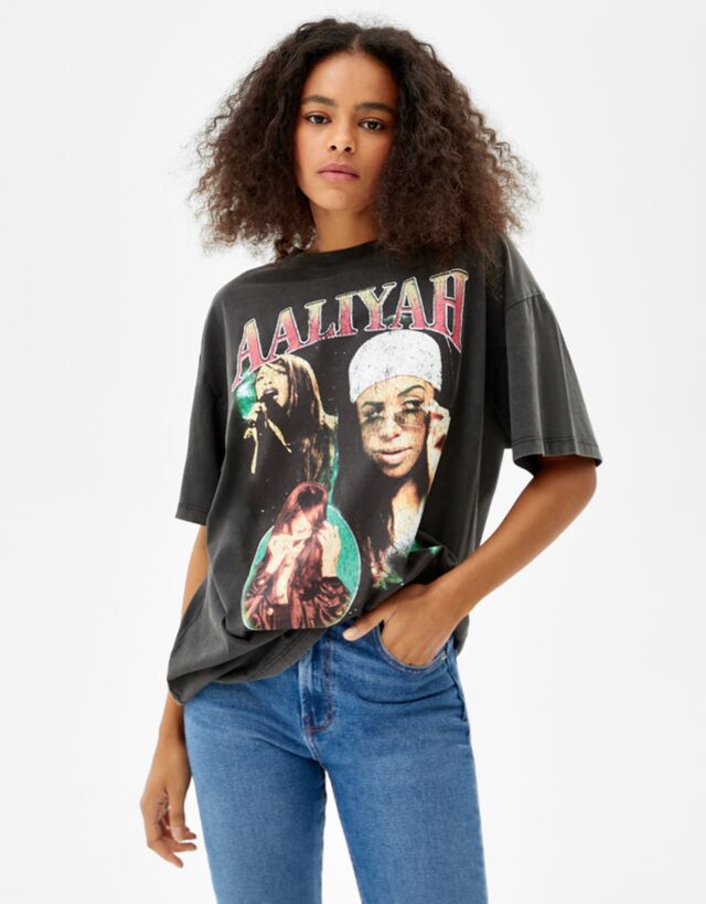 Short sleeve T-shirt with Aaliyah print 