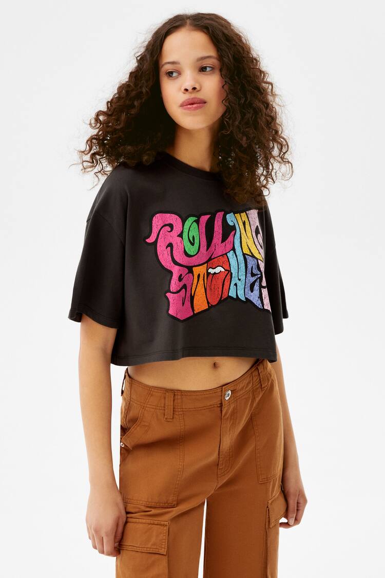 Cropped short sleeve Rolling Stones T-shirt
