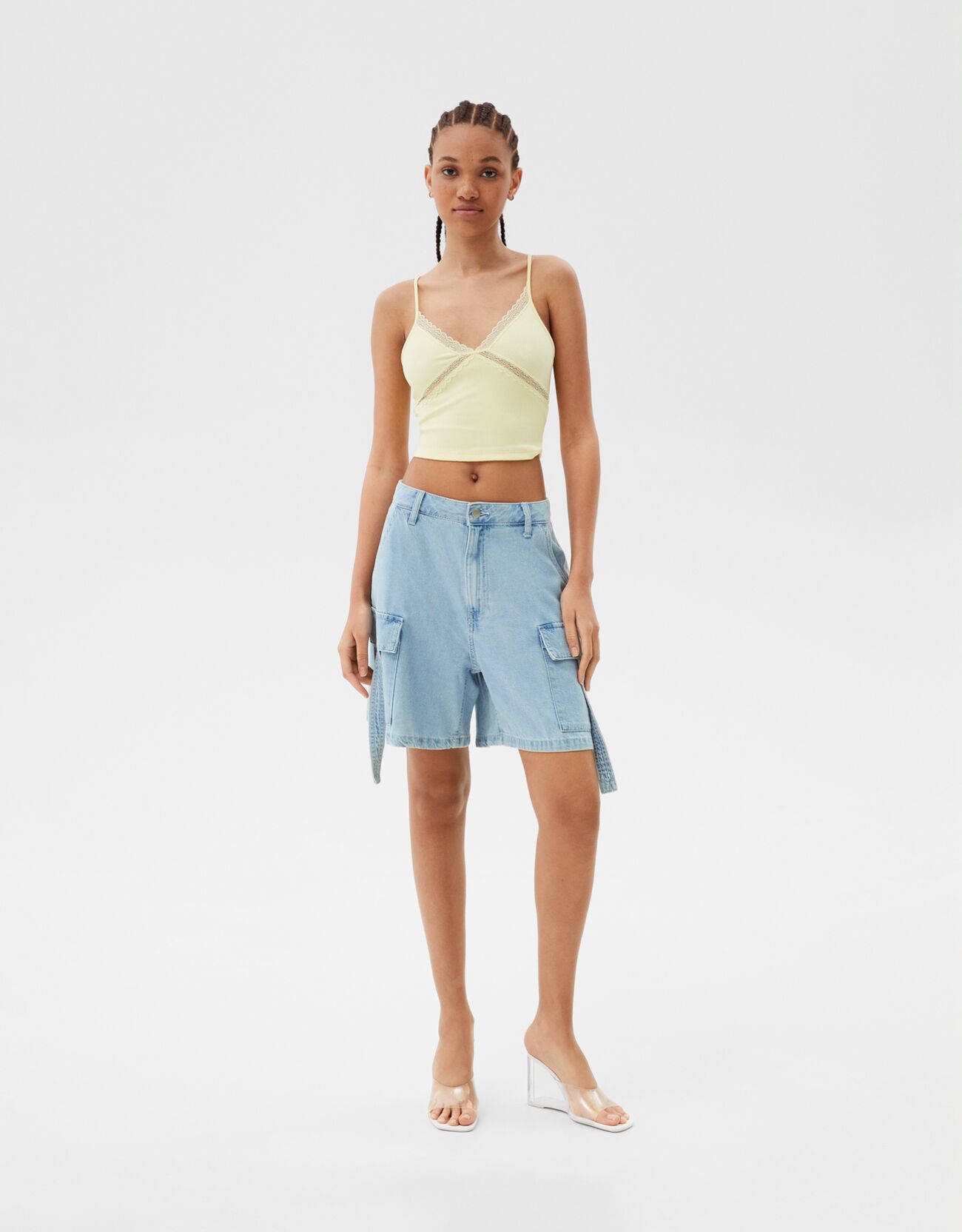 Bermuda in denim dettagli militari - Denim - Donna | Bershka