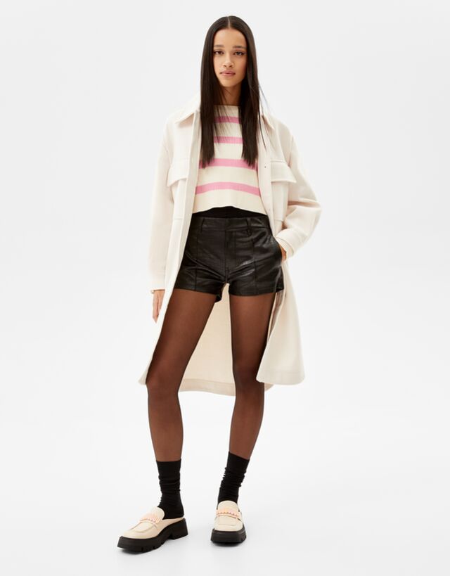 Faux leather mock croc Bermuda shorts 