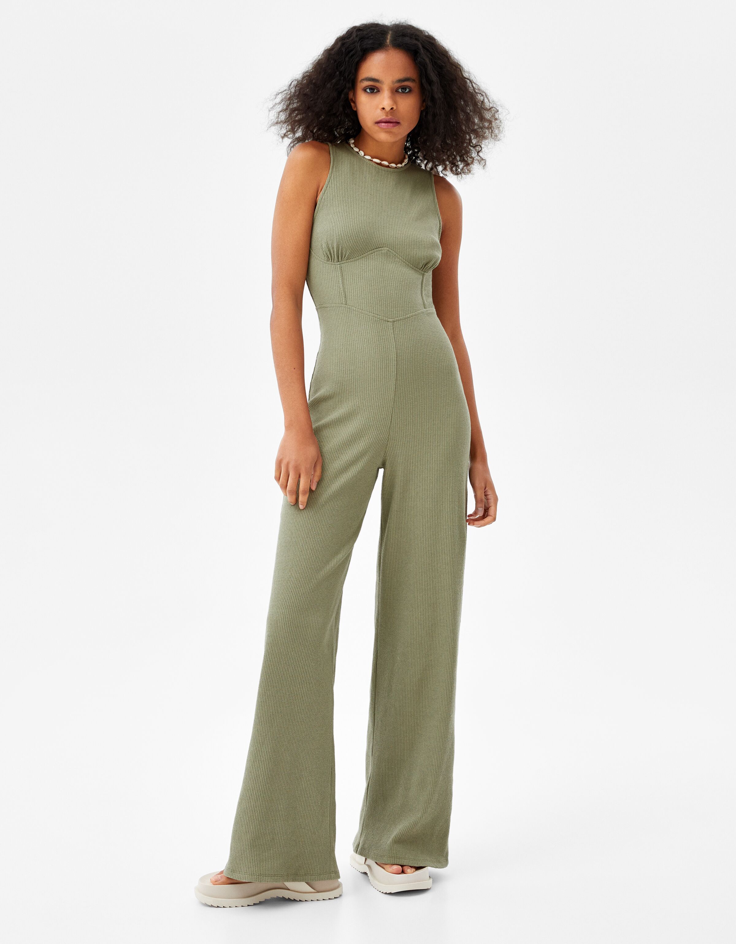 Jumpsuit korset ribbed - Wanita | Bershka